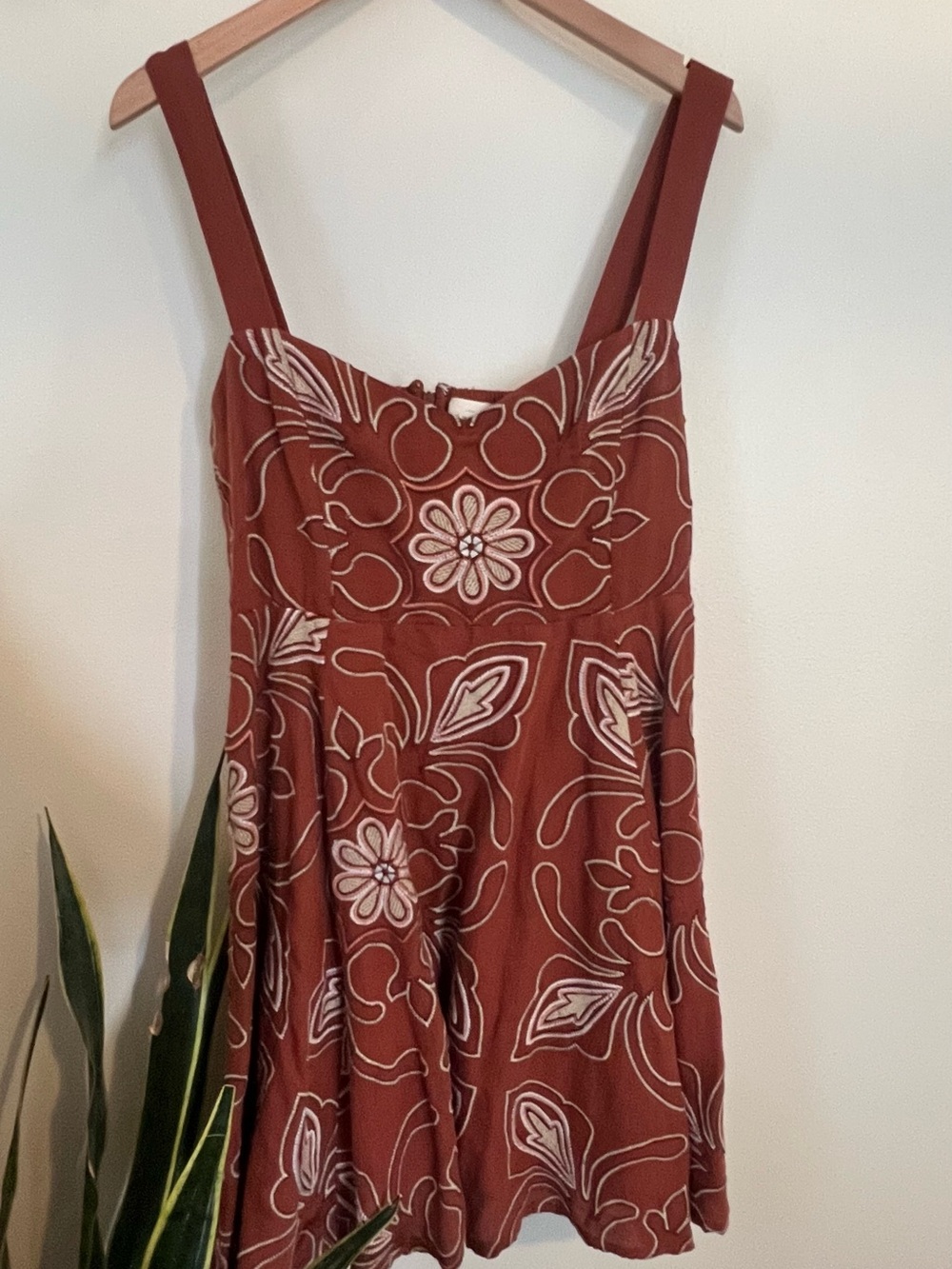 Sezane Rust Brown Floral Embroidered Mini Dress